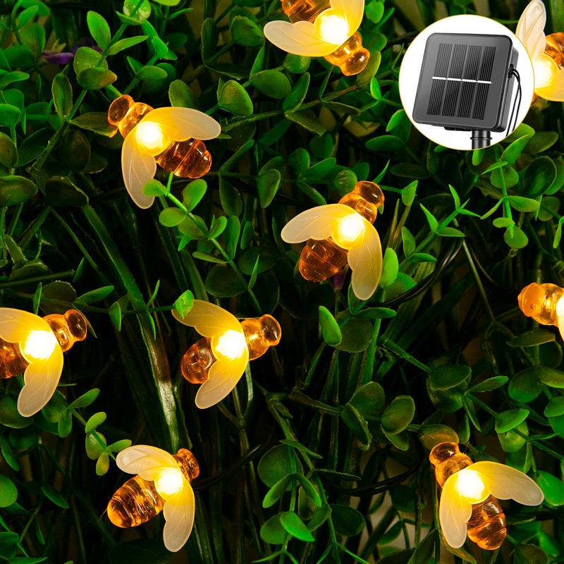Brightown أضواء شجرة النحل الشمسية من برايتاون في الهواء الطلق 31 قدم 50 LED أضواء خرافية على شكل نحل مع 8 أوضاع إضاءة، نحل شمسي مقاوم للماء لتزيين الفناء والحديقة والعشب وحفلات الزفاف وعيد الميلاد، أبيض دافئ - Image 1